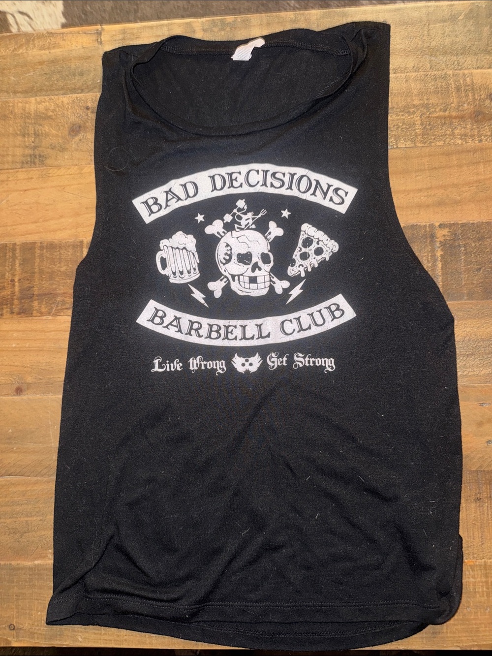 Bad Decisions Barbell Club Muscle Tank - Black with White Print